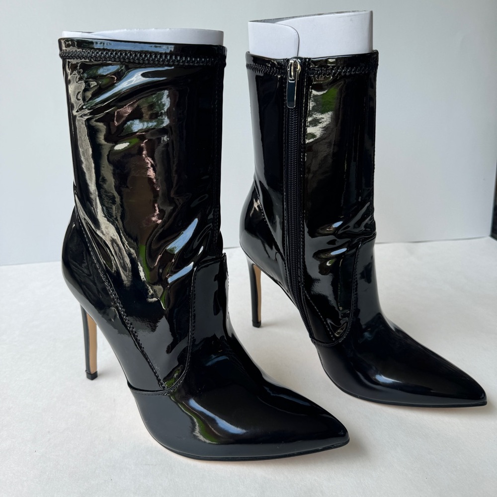 Nine West Black Patent Ankle Booties | Pointed Toe Stiletto Heel Like New - Picture 5 of 9